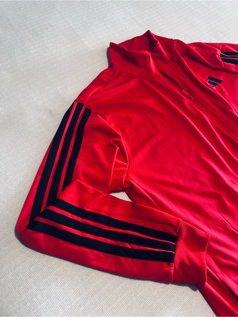 adidas Red Zip-Up Track Jacket with Black Stripes
